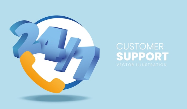 Realista 24 horas 7 días Icono de servicio al cliente Estilo 3D Ilustración vectorial