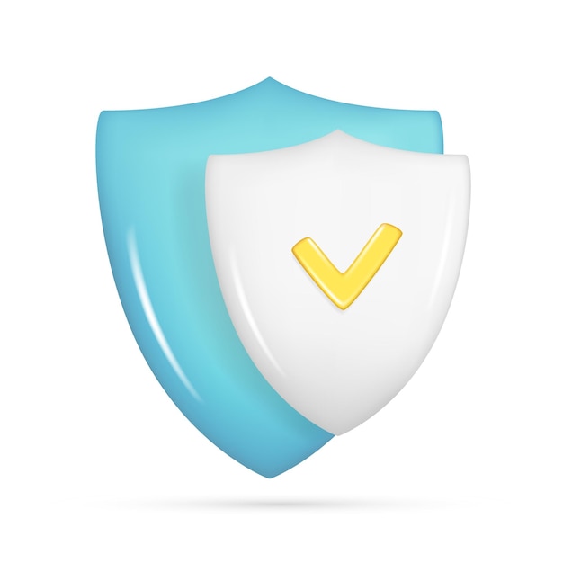 Realista 3d azul seguridad icono seguro con marca de verificación Cliente 3d brillante símbolo de protección garantizada calidad escudo protegido emblema vector ilustración aislada sobre fondo blanco