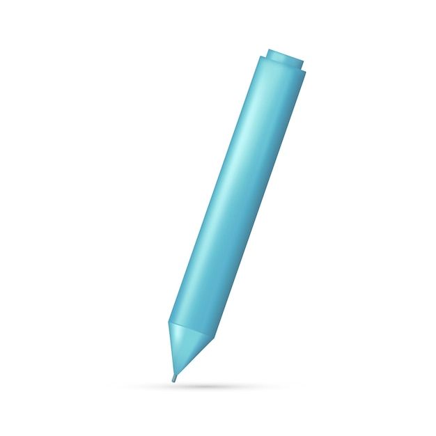 Realista 3d brillante pluma azul bolígrafo mecánico dibujos animados 3d papelería atributo educación concepto dibujo símbolo escritura icono vector ilustración aislado sobre fondo blanco