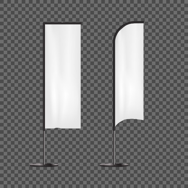 Realista 3d detallado blanco en blanco Expo Banner Bandera plantilla Mockup Conjunto Vector