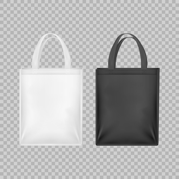 Realista 3d detallado blanco y negro en blanco Tote venta bolsas conjunto vectorial