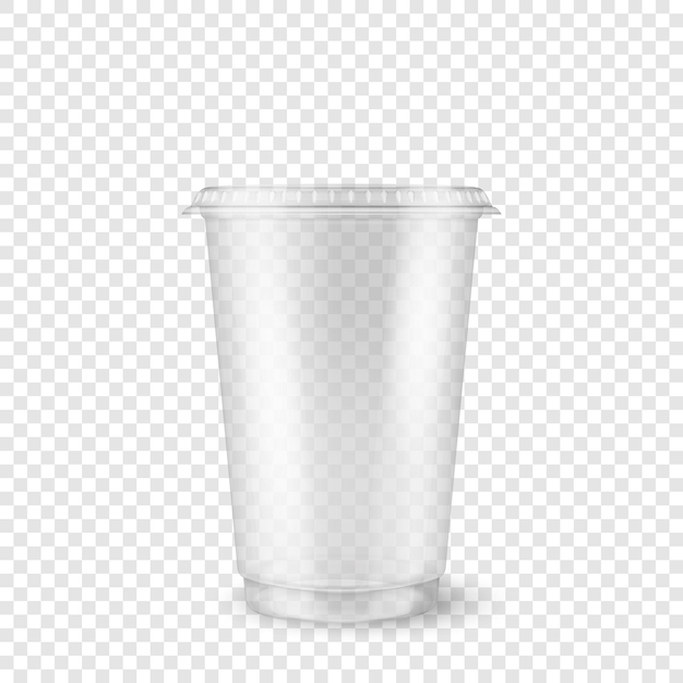 Vector realista 3d vacío vaso desechable de plástico transparente closeup aislado