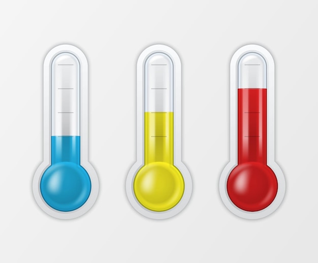 Realista 3d vidrio meteorología clima termómetro escala signo icono conjunto primer plano aislado