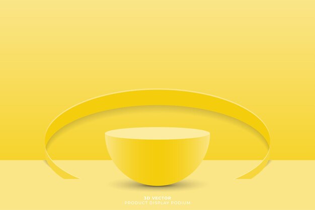 Realista abstracto 3d pedestal redondo de podio amarillo para vitrina de productos con forma geométrica