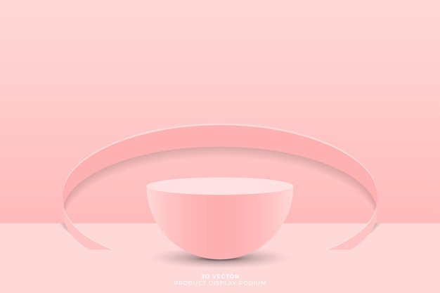Realista abstracto 3d rosa redondo podio pedestal para la vitrina de productos con forma geométrica