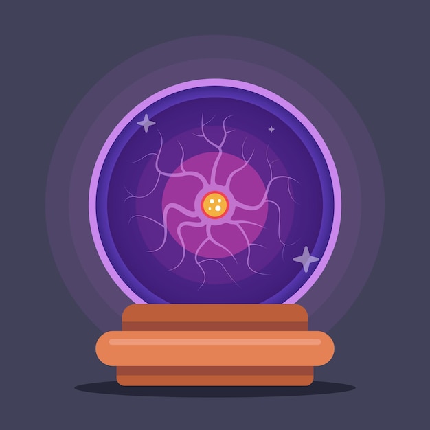 Realista bola de cristal mágica con energía brillante y relámpagos