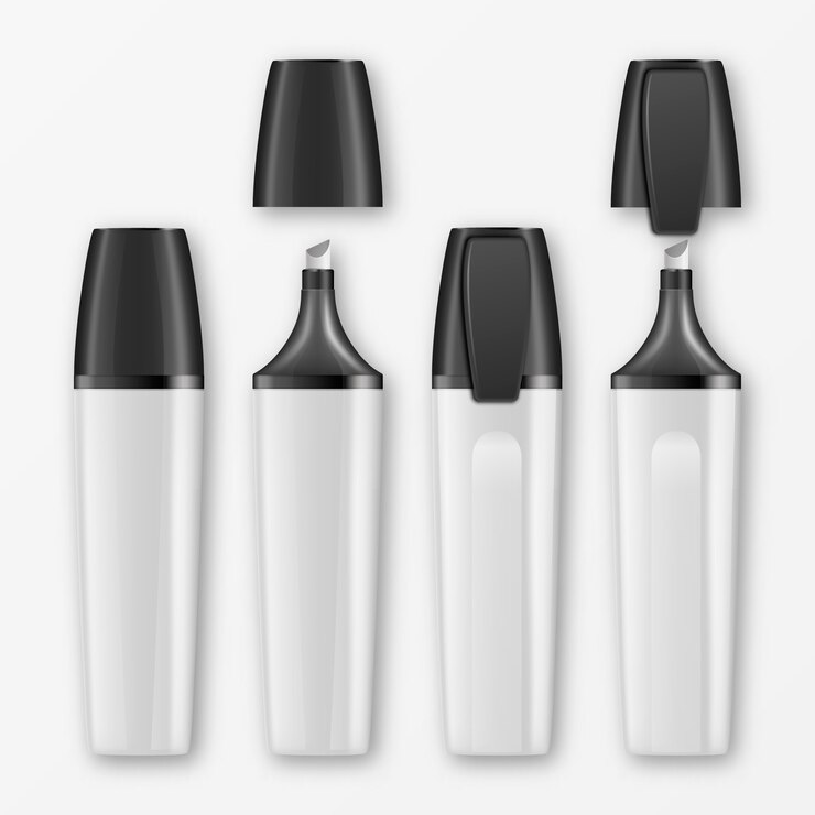 Vector realista cerrado y abierto icono de lápiz resaltador vacío blanco establece closeup aislado