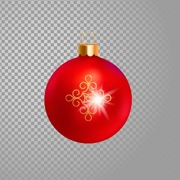 Vector realista d árbol de navidad bola rojo brillante brillo degradado color con adorno de metal dorado decorati