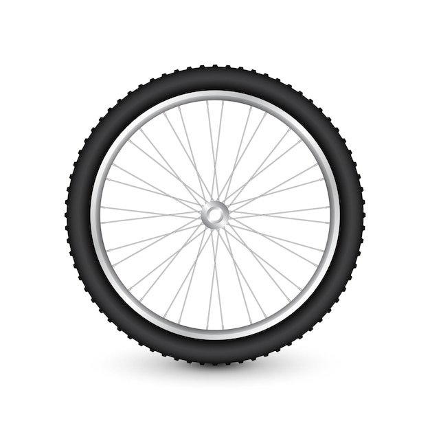 Realista d rueda de bicicleta neumático de goma rayos metálicos brillantes y llanta de ciclismo de turismo de acondicionamiento físico