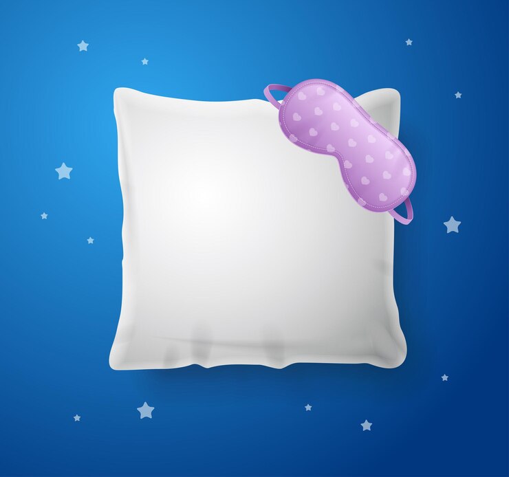 Vector realista detallada 3d almohada blanca y máscara para dormir ilustración vectorial del concepto de comodidad y relajación para dormir