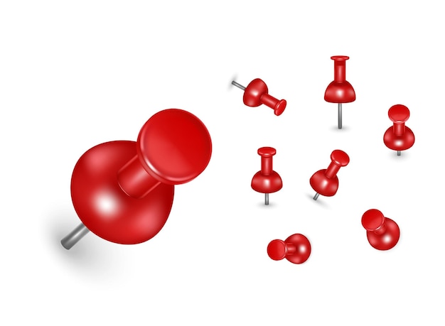 Realista detallada 3d rojo empuje pines diferentes ángulos conjunto Vector