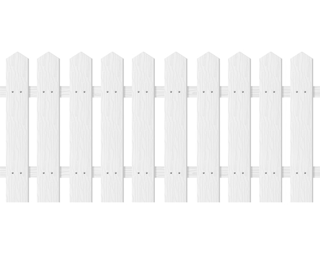 Realista detallada 3d valla de madera blanca vacía vista de cerca ilustración vectorial de empalizada de madera para aldea