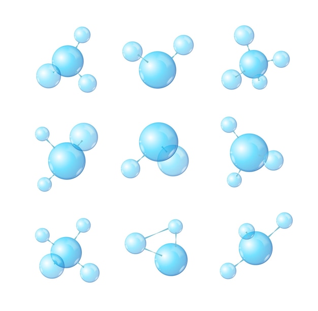 Realista detallado 3d abstracto formación molécula conjunto símbolo de ciencia química y estructura del elemento ilustración vectorial de las moléculas