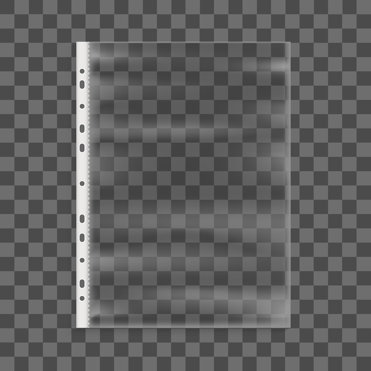 Vector realista detallado 3d celofán archivo de negocios bolsillo de plástico transparente para documento en una ilustración vectorial de fondo