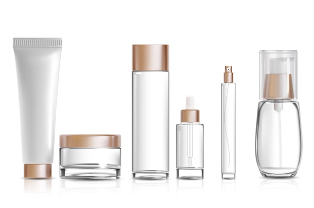 Realista detallado 3D Contenedor Cosmético Diferente Mock Up Conjunto Vector