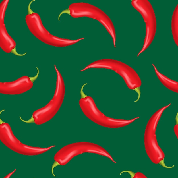 Realista detallado 3d entero pimienta caliente sin costura patrón de fondo en un ingrediente de especia verde de alimentos ilustración vectorial del elemento picante