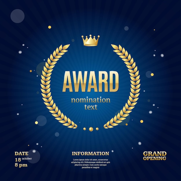 Realista detallado 3d Golden Laurel Wreath Award Emblem Concept Ad Poster Card Vector ilustración de Triumph