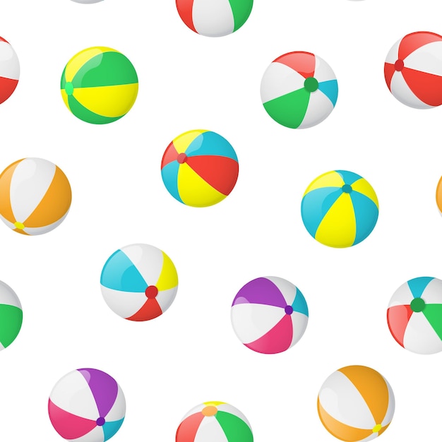 Realista detallado 3d pelota de playa sin fisuras de fondo en un símbolo de juguete de verano de plástico blanco de juego deporte o diversión ilustración vectorial