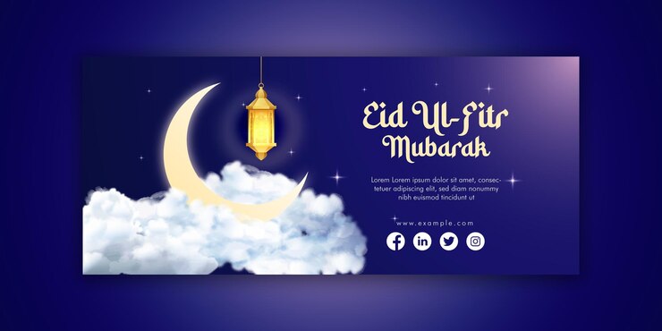 Realista Eid mubarak y eid ulfitr vector de plantilla de banner de redes sociales