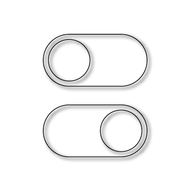 Realista Encienda y apague los botones deslizantes aislados en fondo blanco Símbolo de interruptor con sombras Plantilla de icono de alternar Ilustración de diseño plano vectorial para aplicaciones y juegos