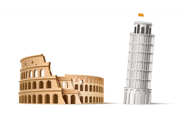 Realista famoso monumento italiano torre de pisa y coliseo