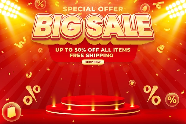 Realista gran venta oferta especial plantilla de diseño de banner de fondo con podio