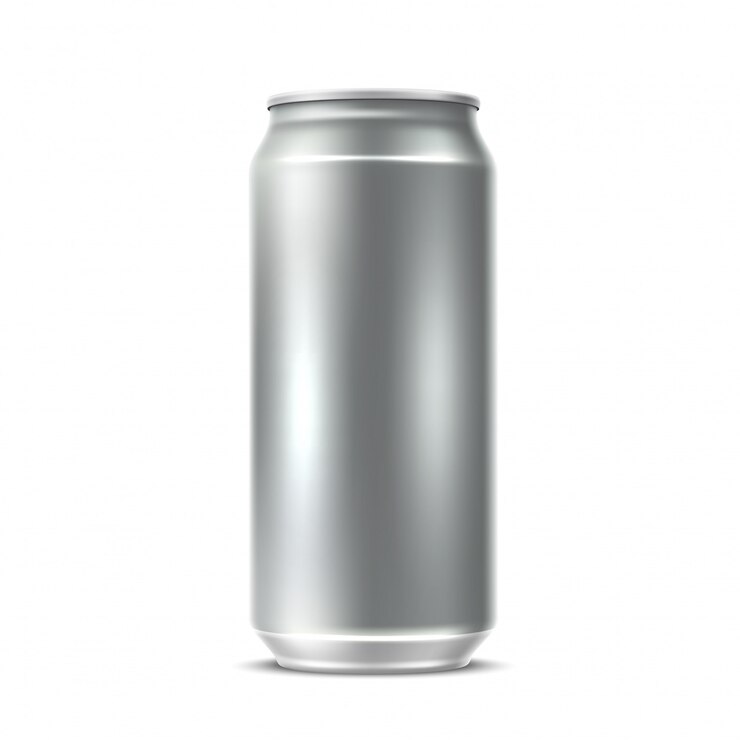 Vector realista lata de plata en blanco para refrescos, jugos, agua o cerveza.