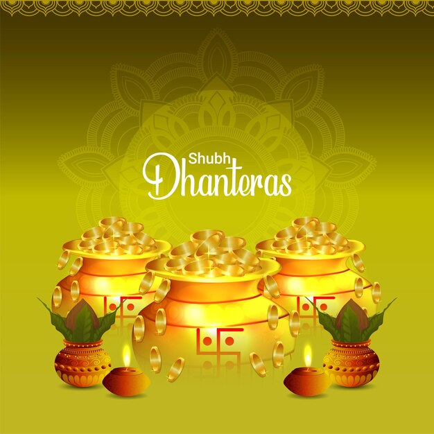 Realista olla de monedas de oro para el feliz festival indio de Dhanteras
