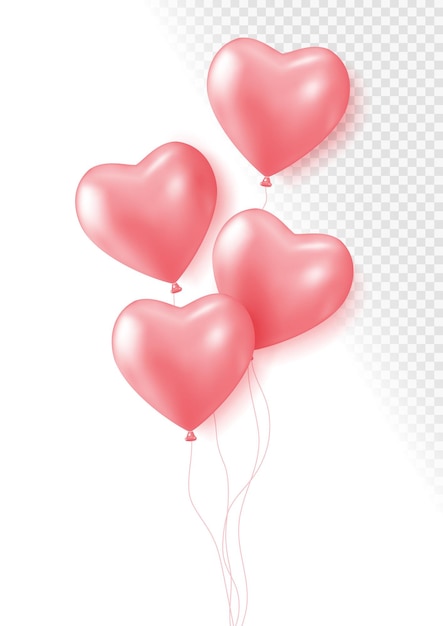 Vector realista rosa 3d corazón globos de helio fiestas de cumpleaños celebrar aniversario bodas decoración