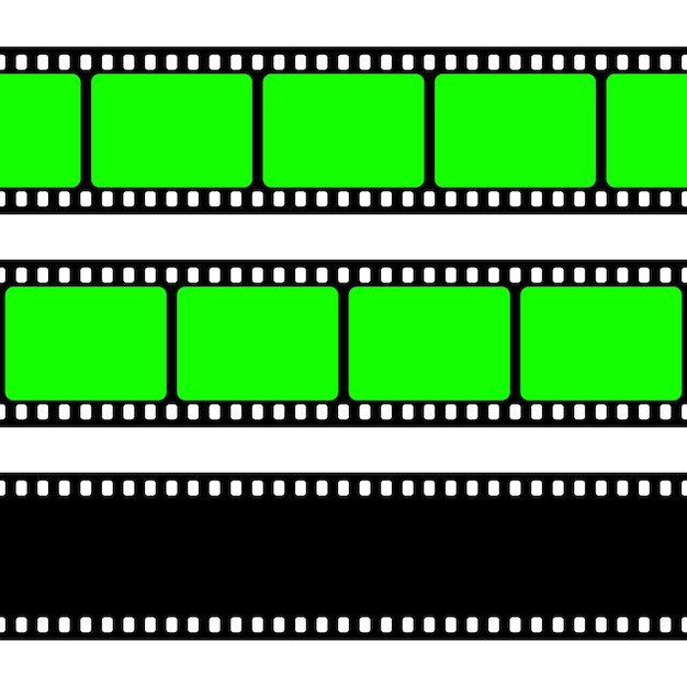 Vector realista tira de película en blanco rollo de cámara vieja tira de película de cine retro con fondo de clave de croma verde grabación de video analógica y fotografía efectos visuales composición ilustración vectorial