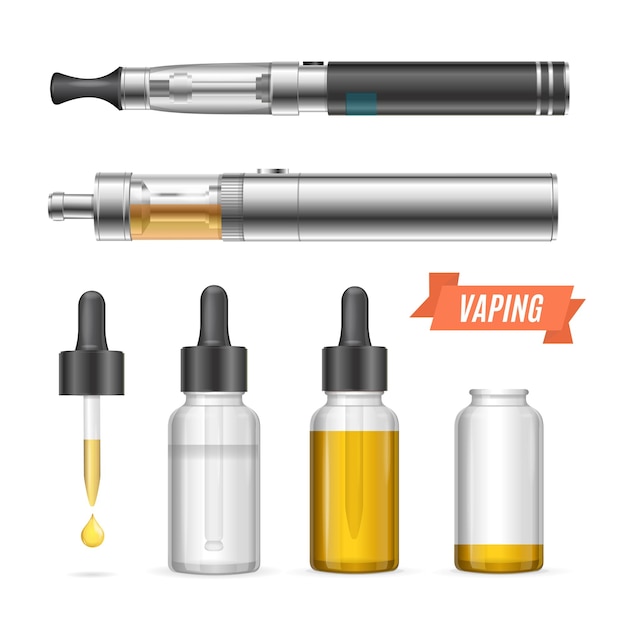 Vector realista vaping vaporizador líquido set vector