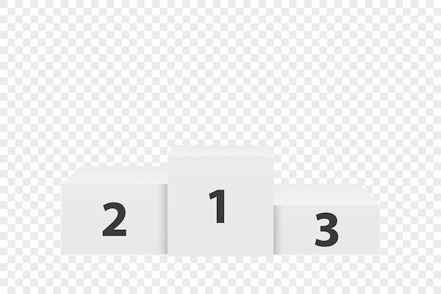 Realista vector 3d blanco ganadores podio primer plano aislado sobre fondo transparente victoria premio pedestal primer segundo tercer lugar plantilla de diseño