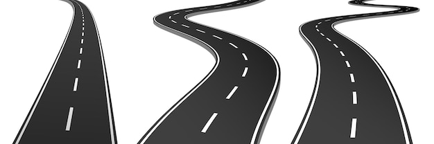 Realista vector 3d conjunto de carreteras y carreteras con curvas. Gráfico vectorial. Carretera carretera. Ilustración abstracta. Icono de línea. Diseño de ilustración vectorial.