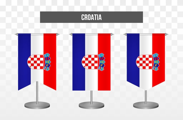 Realista vertical 3d vector ilustración escritorio banderas de croacia aislado
