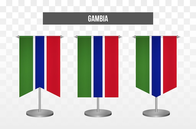 Realista vertical 3d vector ilustración escritorio banderas de gambia aislado