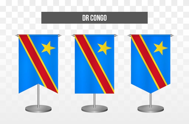 Realista vertical 3d vector ilustración escritorio banderas de república democrática congo dr aislado