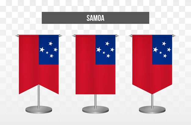 Realista vertical 3d vector ilustración escritorio banderas de samoa aislado