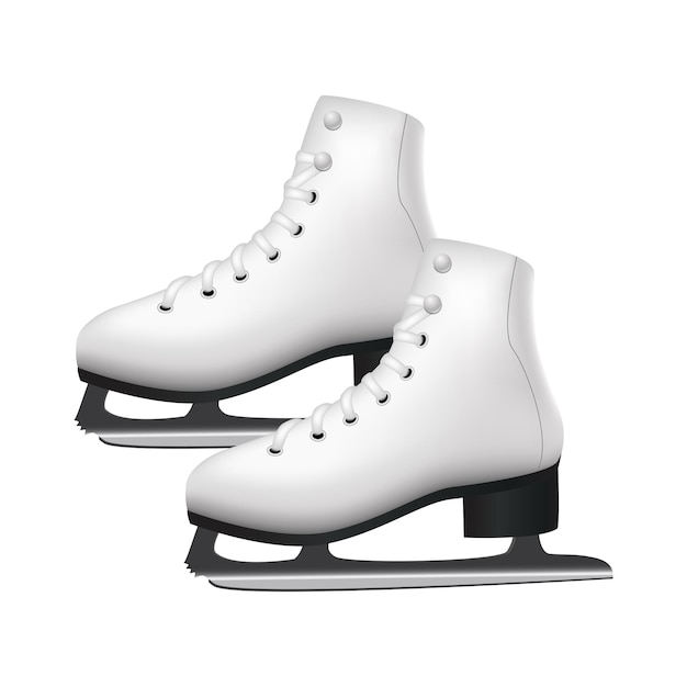 Realistas 3d detallados patines de figura blancos actividad de invierno ocio concepto ilustración vectorial de deporte zapatos femeninos para patinar