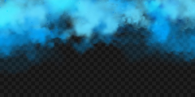 Realistas nubes de humo de colores azules efecto niebla aislada en el fondo transparente vapor en el aire