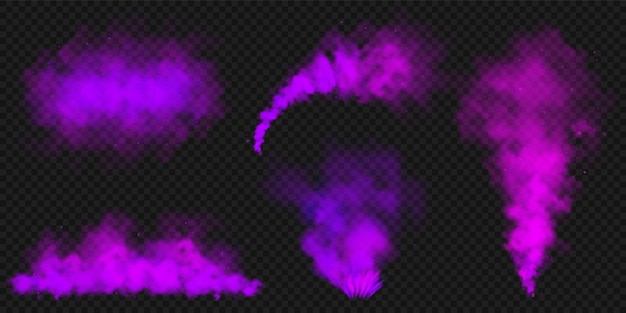 Realistas nubes de humo de colores púrpuras efecto de niebla de color en el fondo oscuro vapor en el vapor del aire