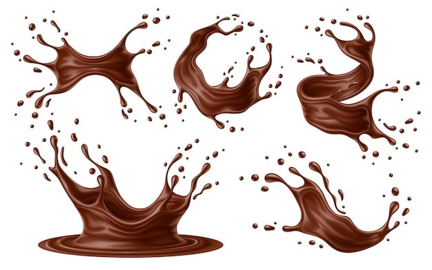 Vector realistas olas de leche de chocolate con gotas