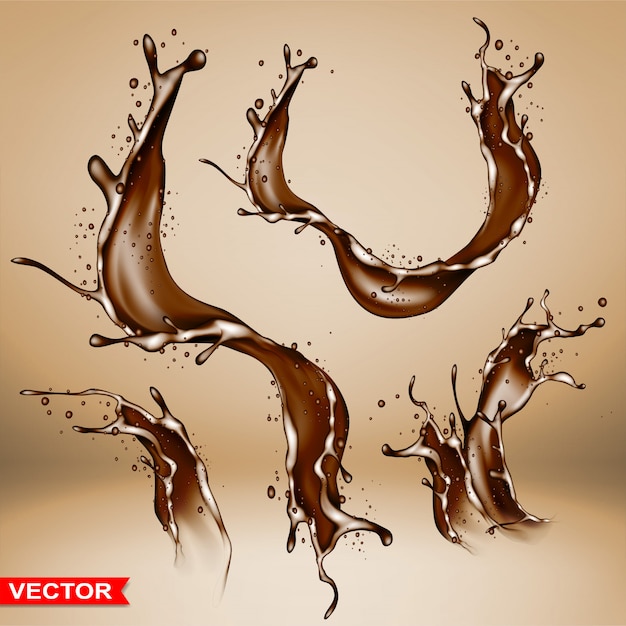 Realistas salpicaduras de chocolate y olas
