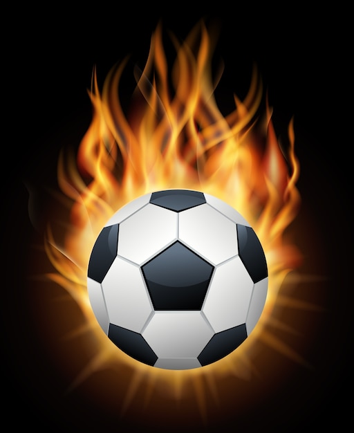 Vector realistic burning soccer ball isolated black