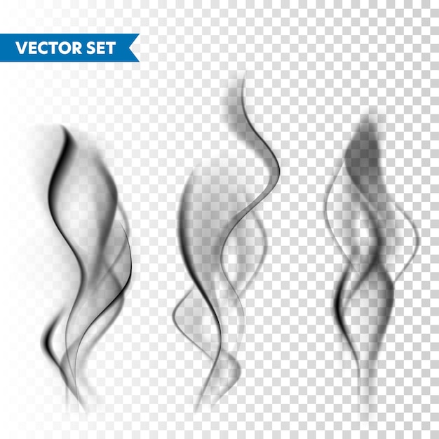 Vector realistic cigarette smoke set isolated on transparent background vector vapor in air steam flow fog mist effect