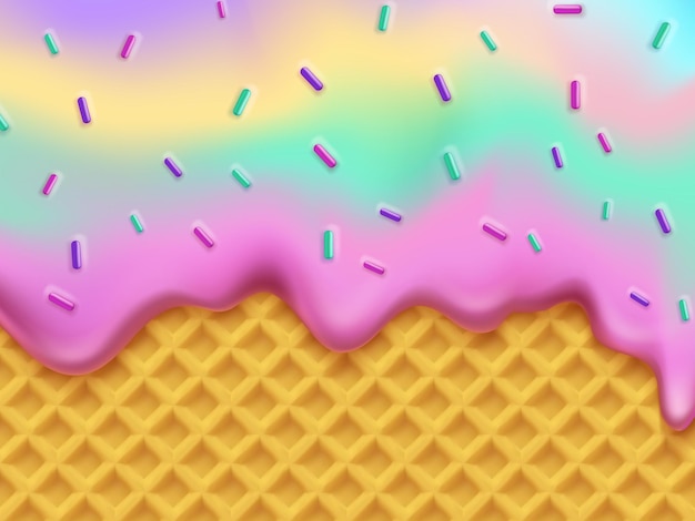 Realisticos helados de arco iris que derriten las salpicaduras de caramelo