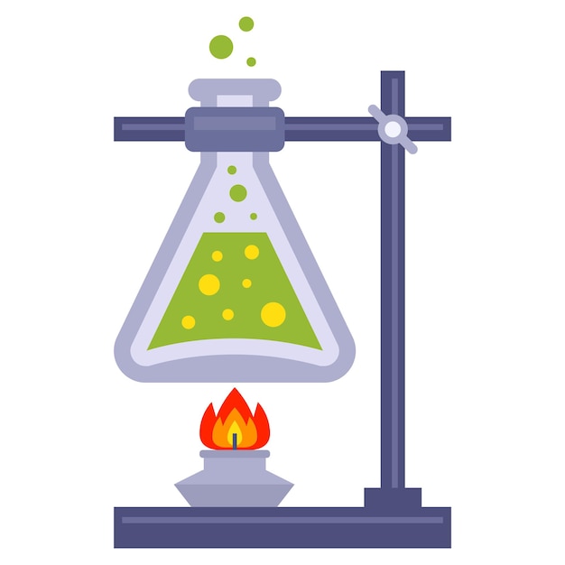 Vector realizar investigaciones químicas el quemador calienta el tubo de ensayo con la sustancia