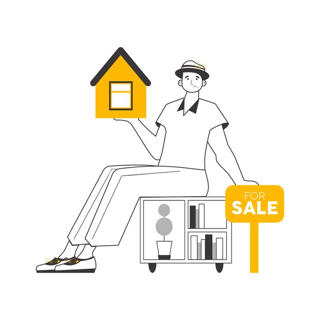 Realtor masculino Estilo lineal moderno Ilustración vectorial aislada