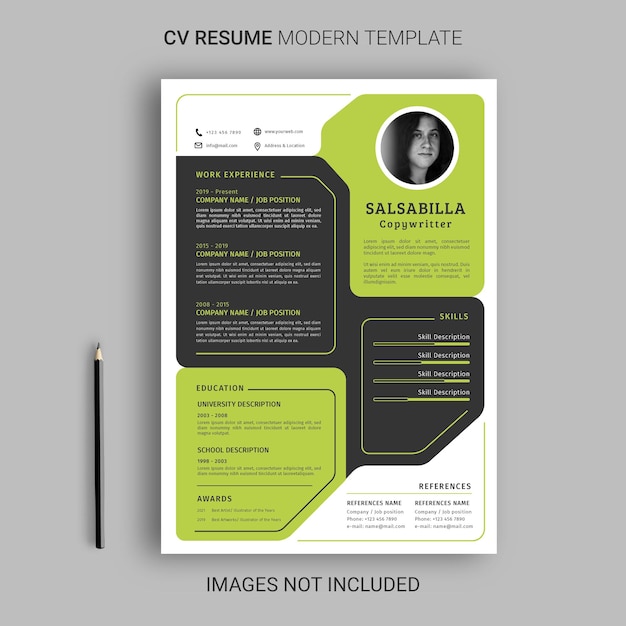 Reanudar CV moderno con plantilla de color verde negro