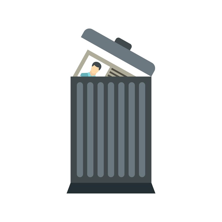 Vector reanudar en el icono de la papelera en estilo plano sobre un fondo blanco