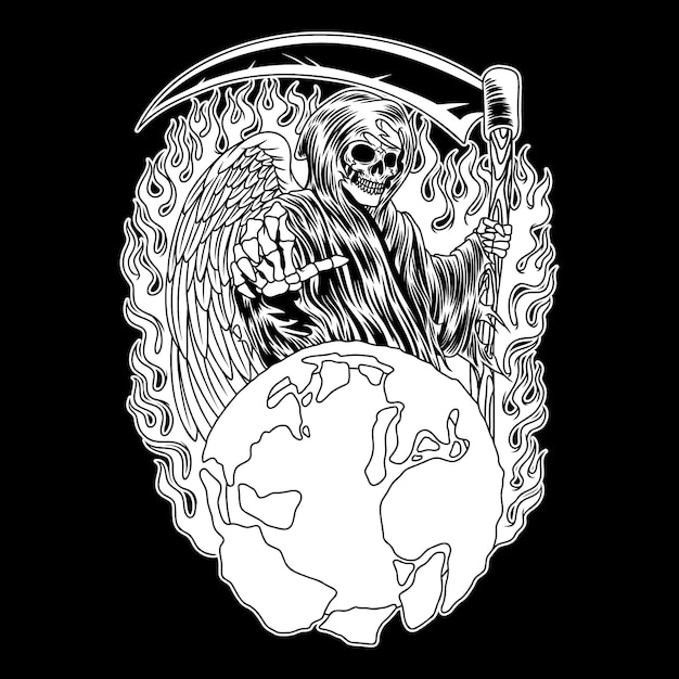 Vector reaper earth control ilustración en blanco y negro